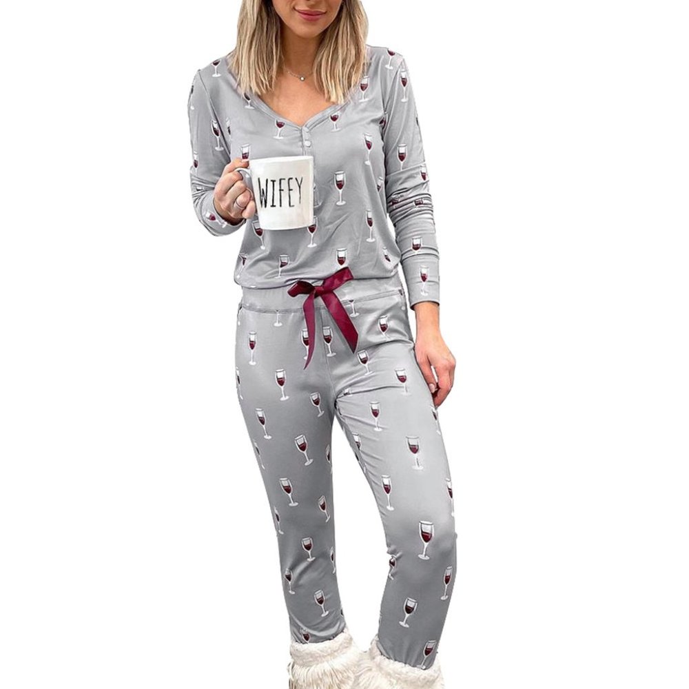 Trendy WINE Glass Pajamas Lounge Set - Picture 2 of 15